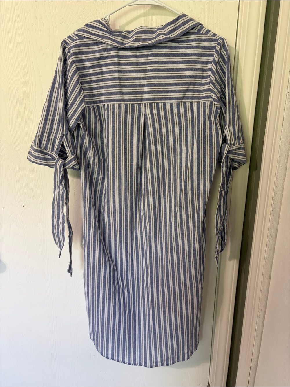 J Gee Blue White Stripe Tunic Button Dress Tie Sleeves Sz Medium Coastal Casual - Picture 7 of 7